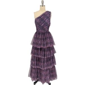 30038 Hutch Floral Mesh Tiered Gown Dress Purple size 0 wedding formal evening